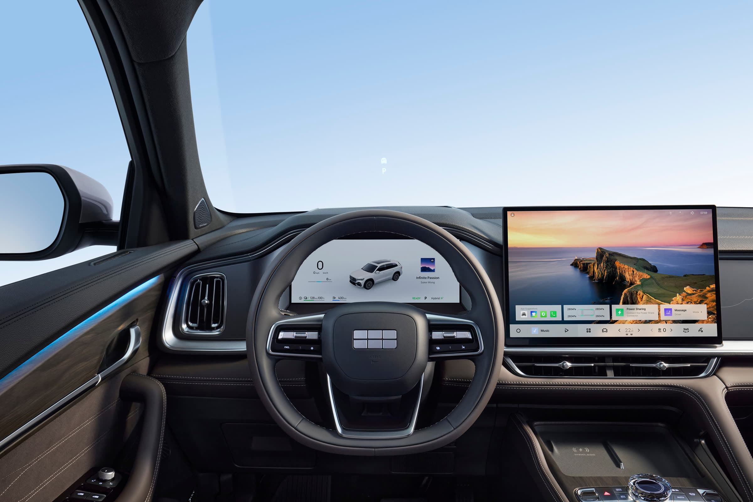 Head Up Display proyectado en el parabrisas del Geely Monjaro EM-i